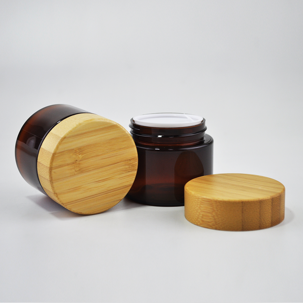 50ml amber cosmetic biodegradable plastic jars with bamboo cap