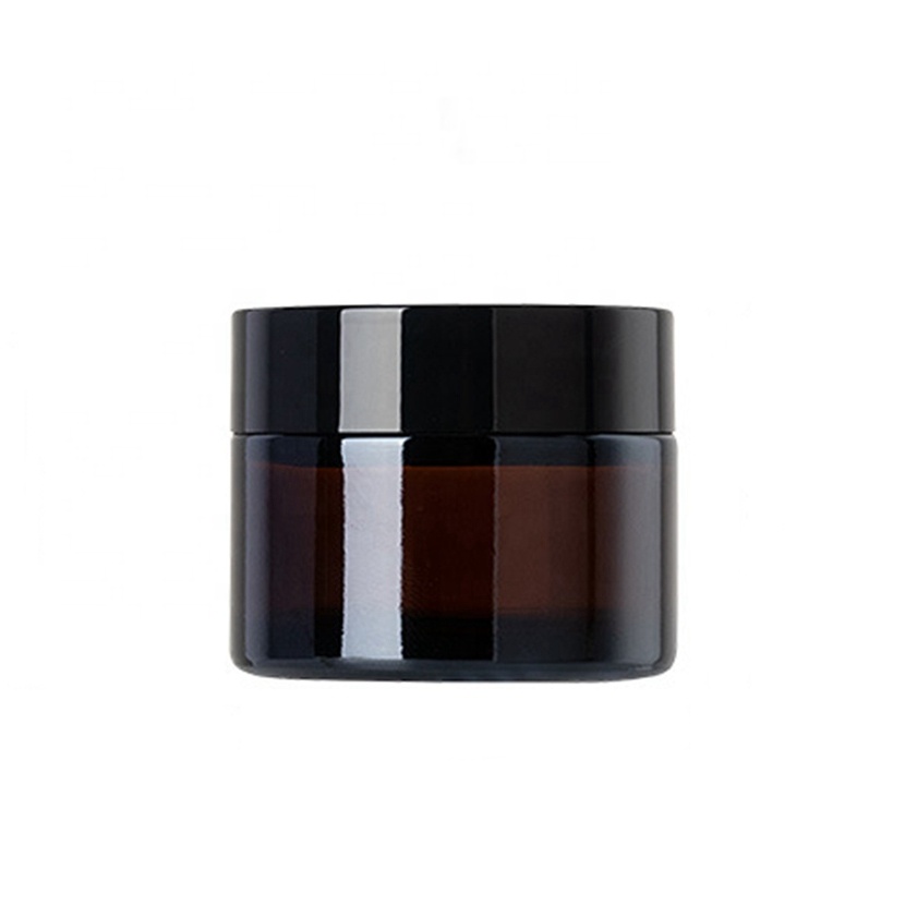 50ml amber glass cosmetic cream jar 50g empty brown glass jars with black lid
