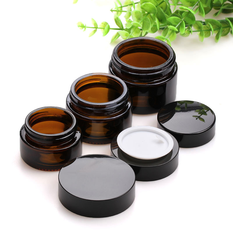 50ml amber glass cosmetic cream jar 50g empty brown glass jars with black lid
