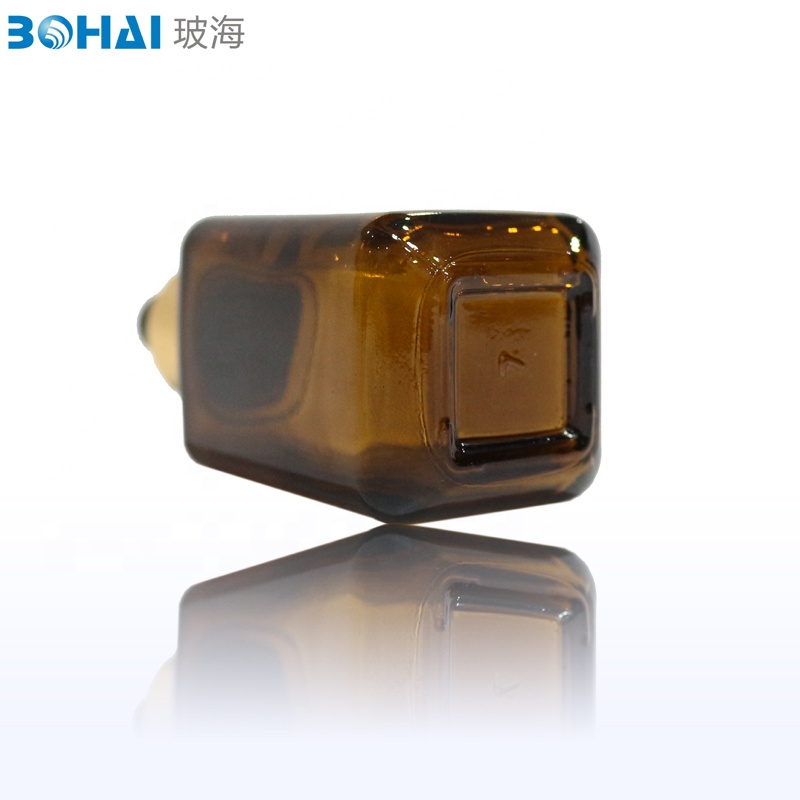 50ml amber square essential oil glass bottle with shiny gold cap black rubber dropper popular brown dropper glass bottle