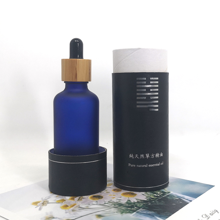 50ml bamboo dropper lid blue frosted fragrance oil glass dropper bottle with paper box packaging