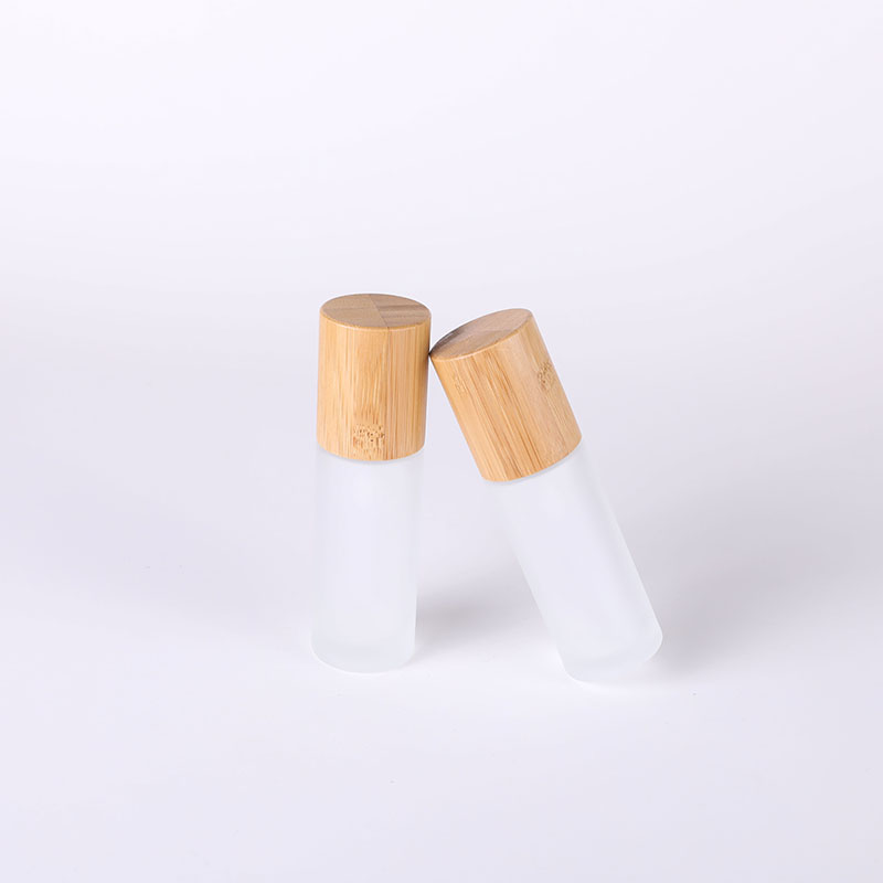 50ml bamboo lid glass bottle frosted glass lotion pump bottle with bamboo lid