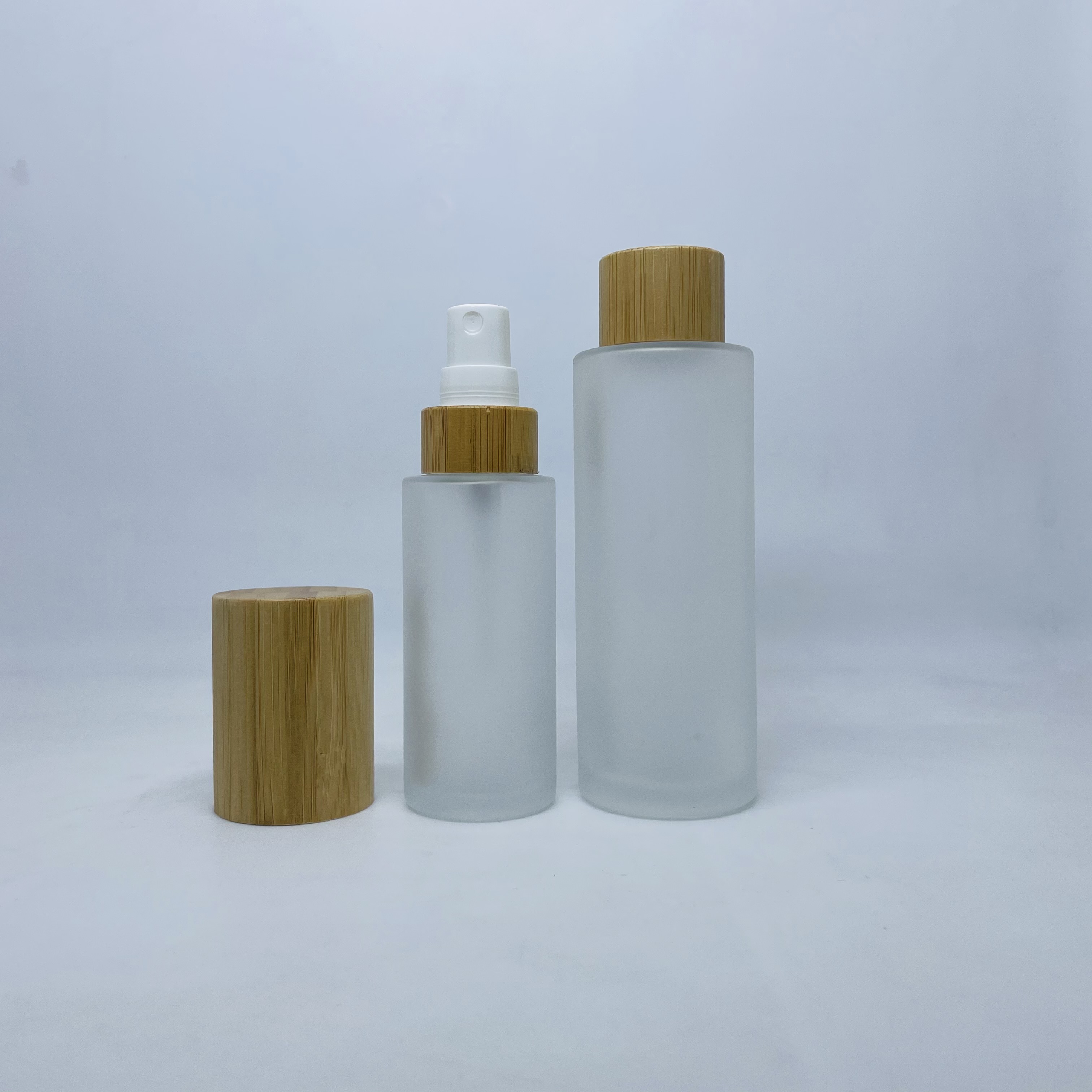 50ml bamboo lid glass bottle frosted glass lotion pump bottle with bamboo lid