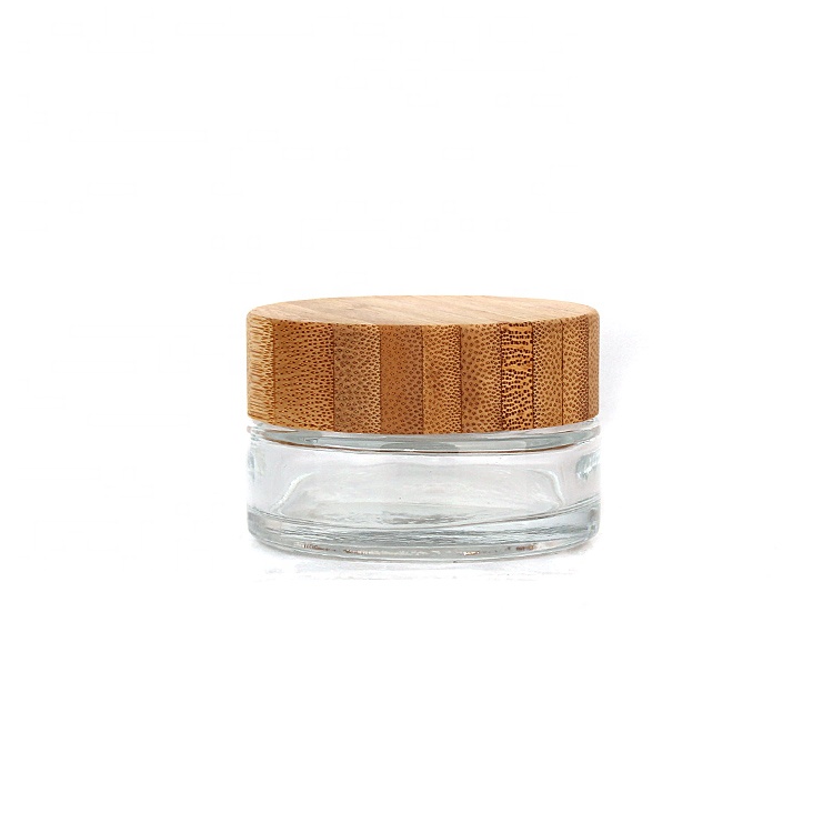 50ml bamboo wood lid Cosmetic Packaging empty cosmetic container glass jar for cream