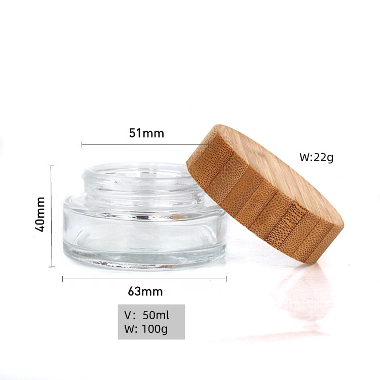50ml bamboo wood lid Cosmetic Packaging empty cosmetic container glass jar for cream