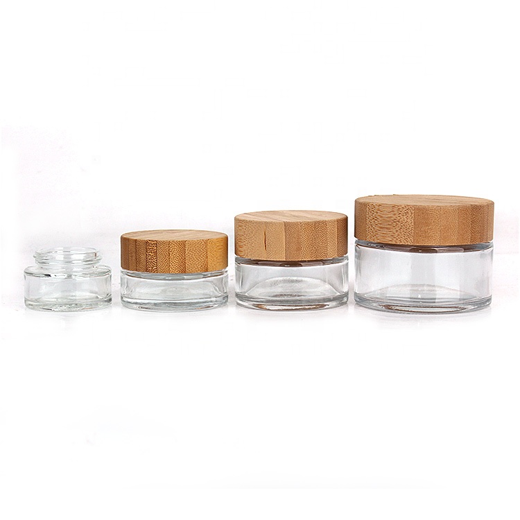 50ml bamboo wood lid Cosmetic Packaging empty cosmetic container glass jar for cream