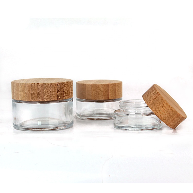 50ml bamboo wood lid Cosmetic Packaging empty cosmetic container glass jar for cream