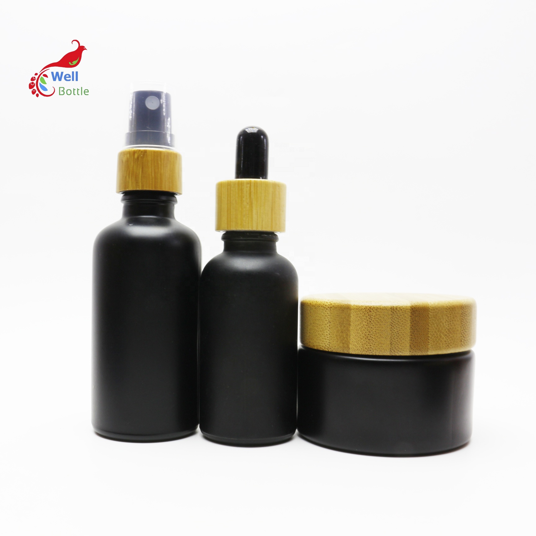 50ml black bamboo lid glass jar with wooden cap for cosmetic cream BJ-6T