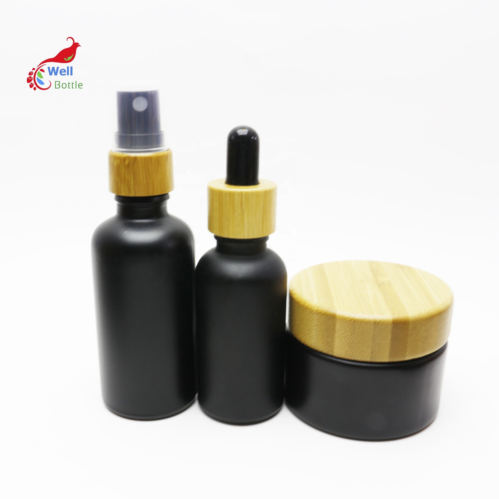 50ml black bamboo lid glass jar with wooden cap for cosmetic cream BJ-6T