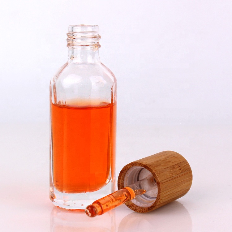 50ml clear empty lotion glass bottle with press pump bamboo lid