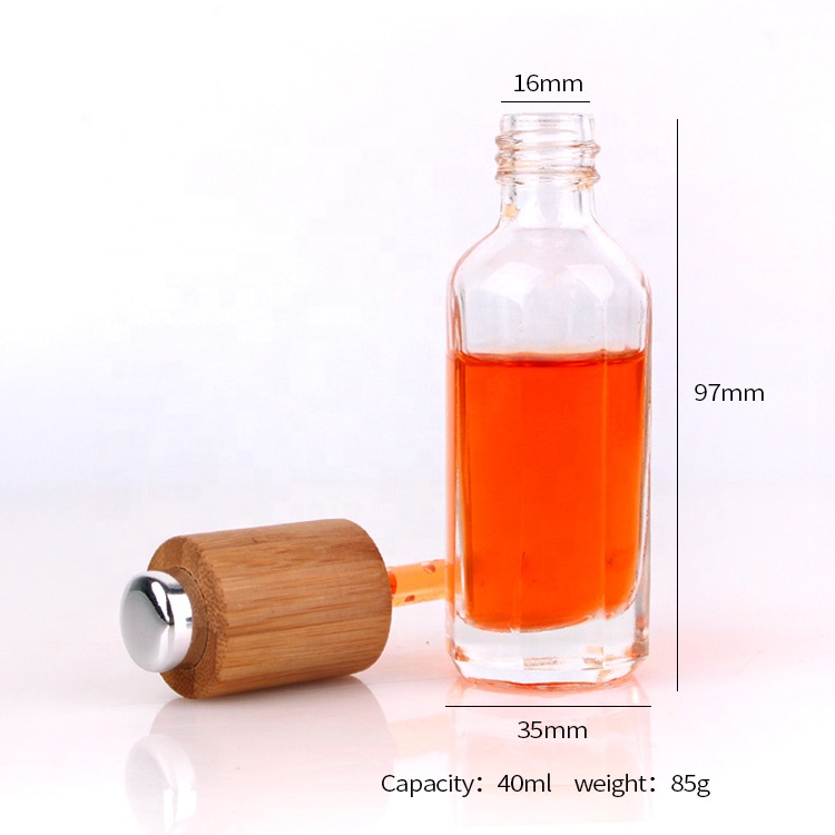50ml clear empty lotion glass bottle with press pump bamboo lid