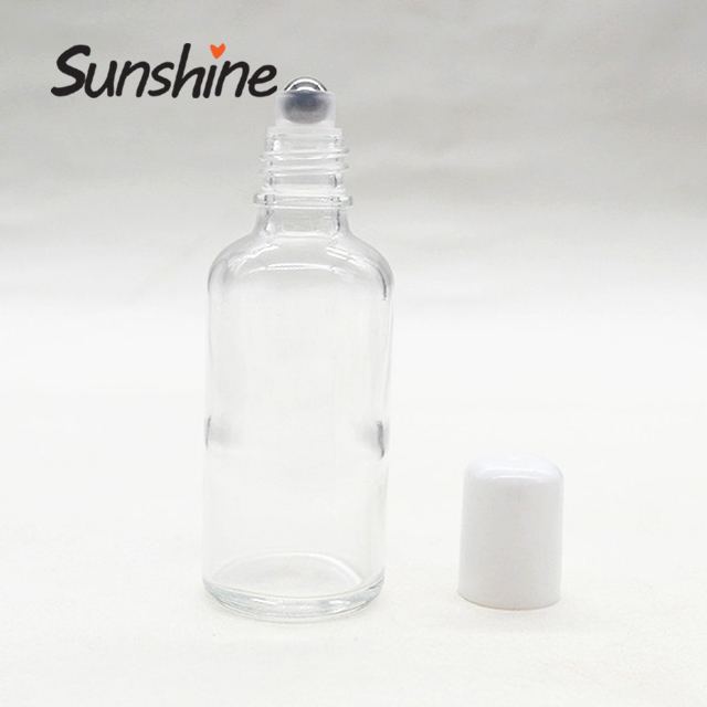 50ml clear glass cosmetic essential oil bottle with roller on