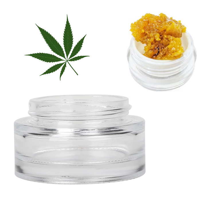 50ml clear glass flat shoulder CBD dab wax jars cosmetic herb concentrate containers without bamboo lids custom OEM logo