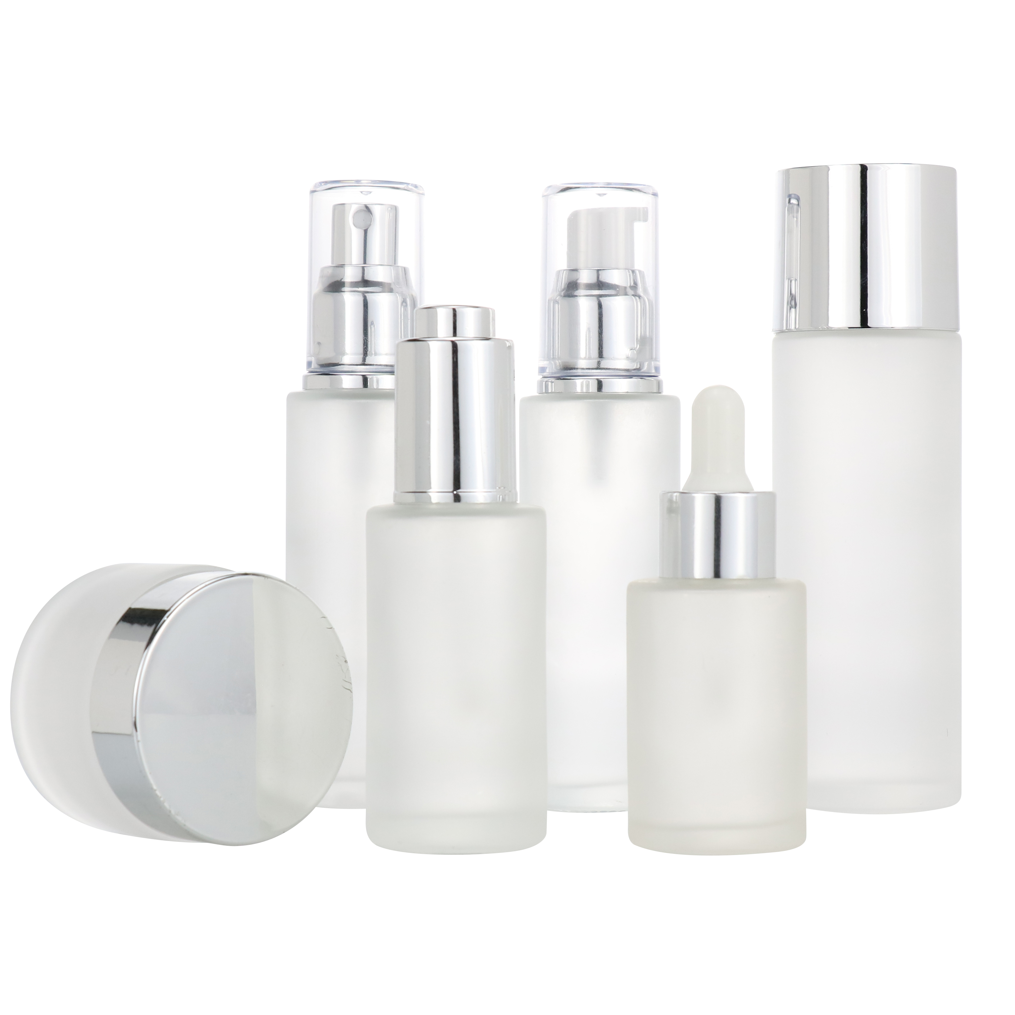 50ml clear inclined shoulder spray pump bottle glass with aluminum cap