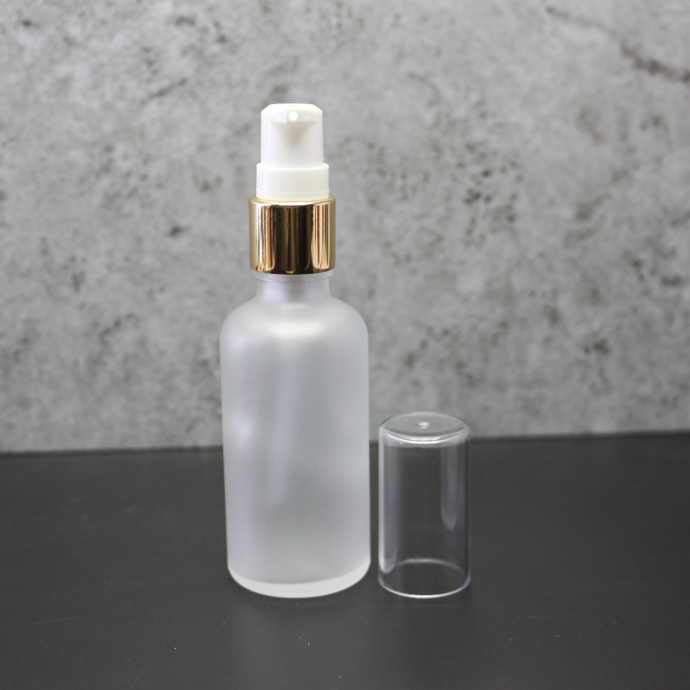 50ml clear matte glass cosmetic serum dropper bottle with pump R-141D