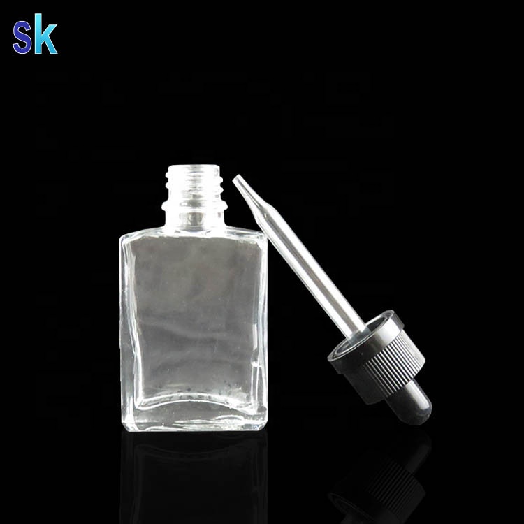 50ml clear rectangular glass dropper bottle