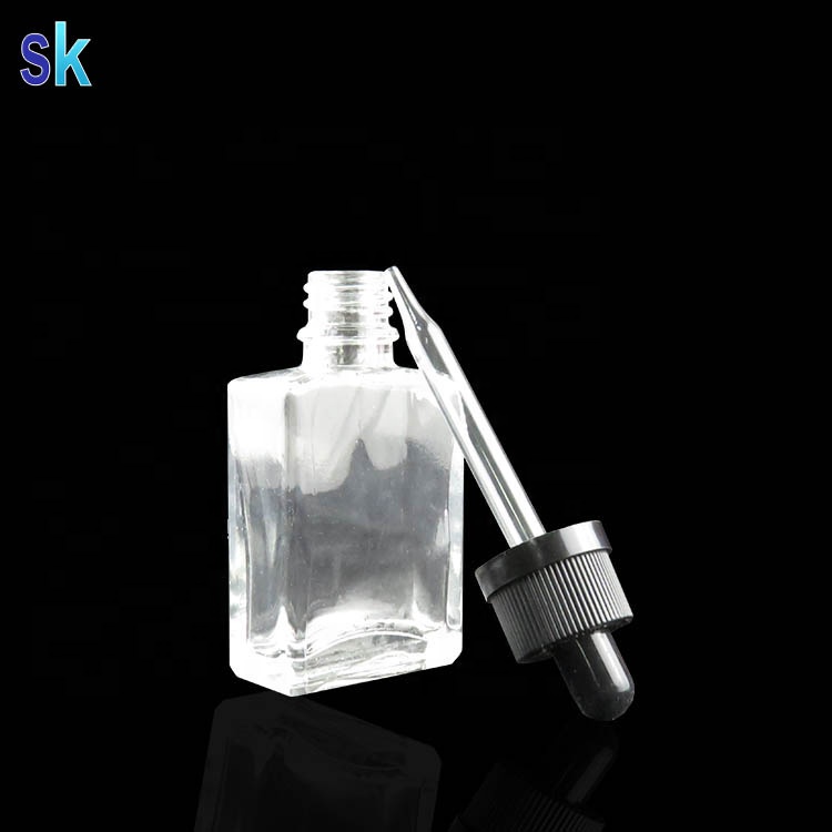 50ml clear rectangular glass dropper bottle