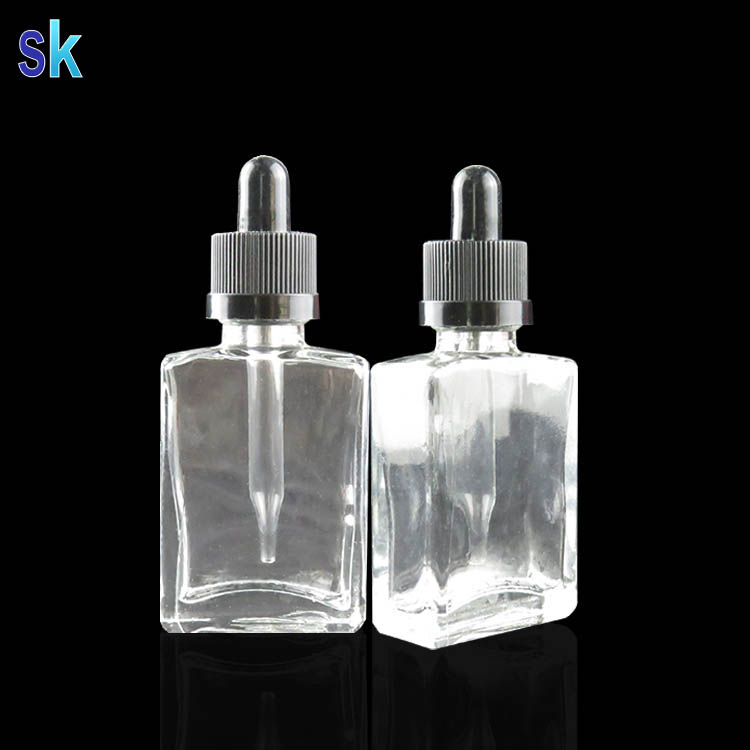 50ml clear rectangular glass dropper bottle