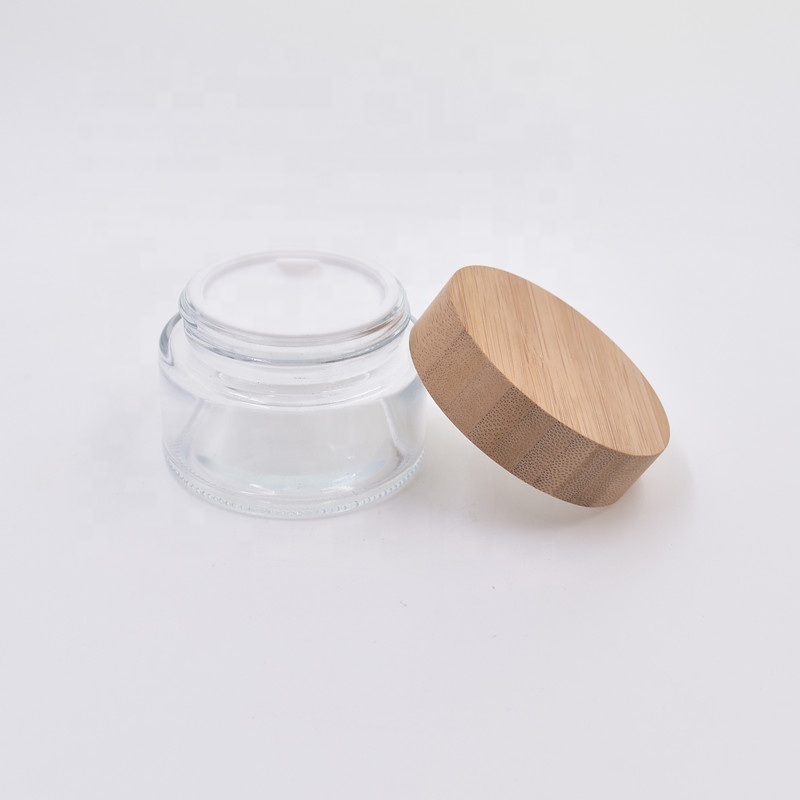 50ml clear round cosmetic jar face cream straight side glass jar with screw top bamboo lid