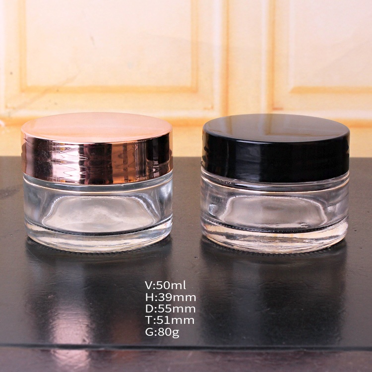 50ml clear round glass jar for medicine skin whitening face cream with plastic lids