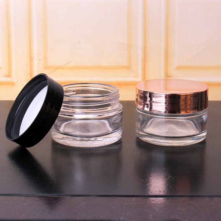 50ml clear round glass jar for medicine skin whitening face cream with plastic lids