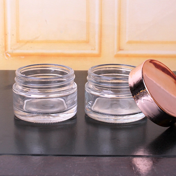 50ml clear round glass jar for medicine skin whitening face cream with plastic lids