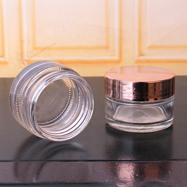 50ml clear round glass jar for medicine skin whitening face cream with plastic lids