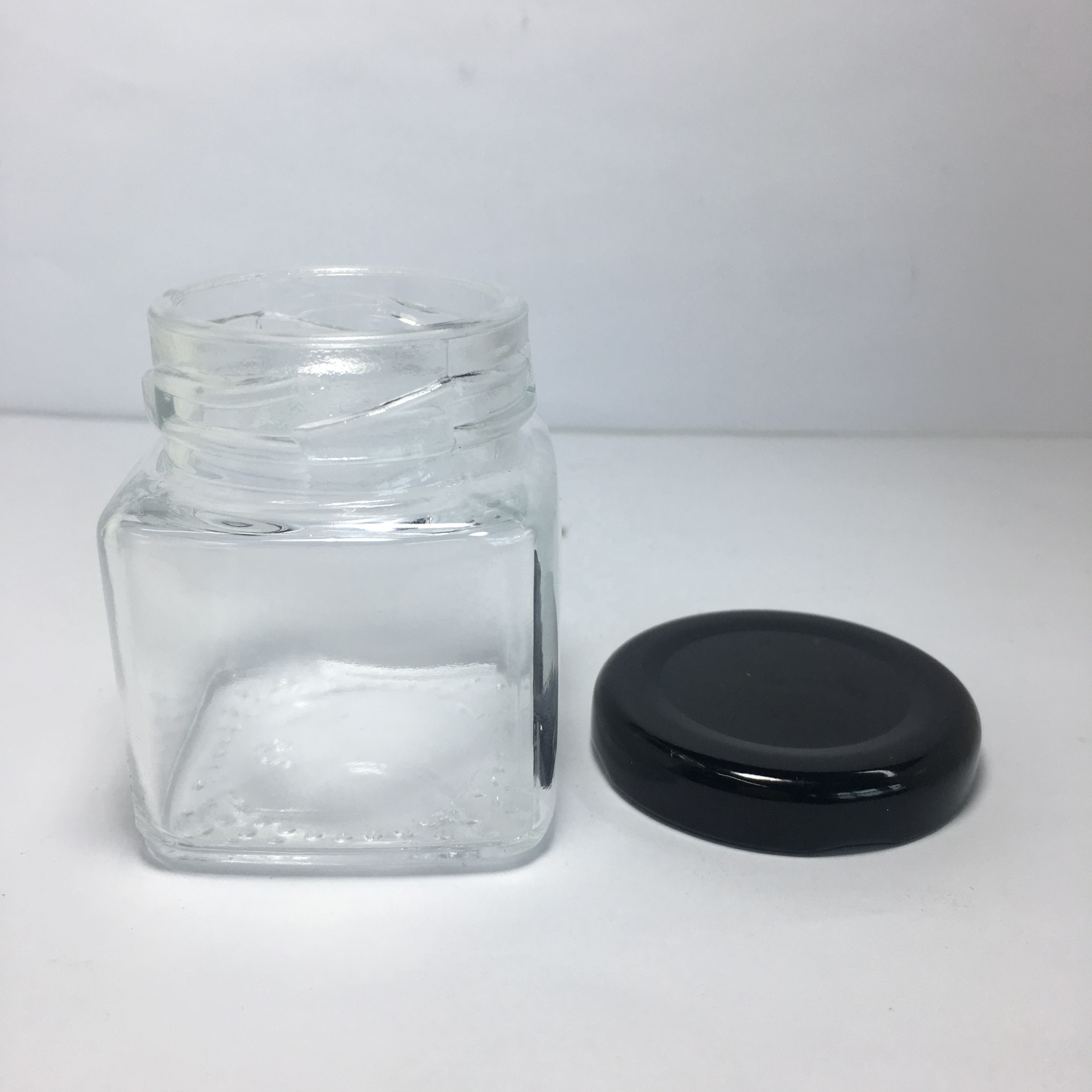 50ml clear square glass jar with metal lid for honey jam, 50ml clear square glass peanut butter jars with screw metal cap
