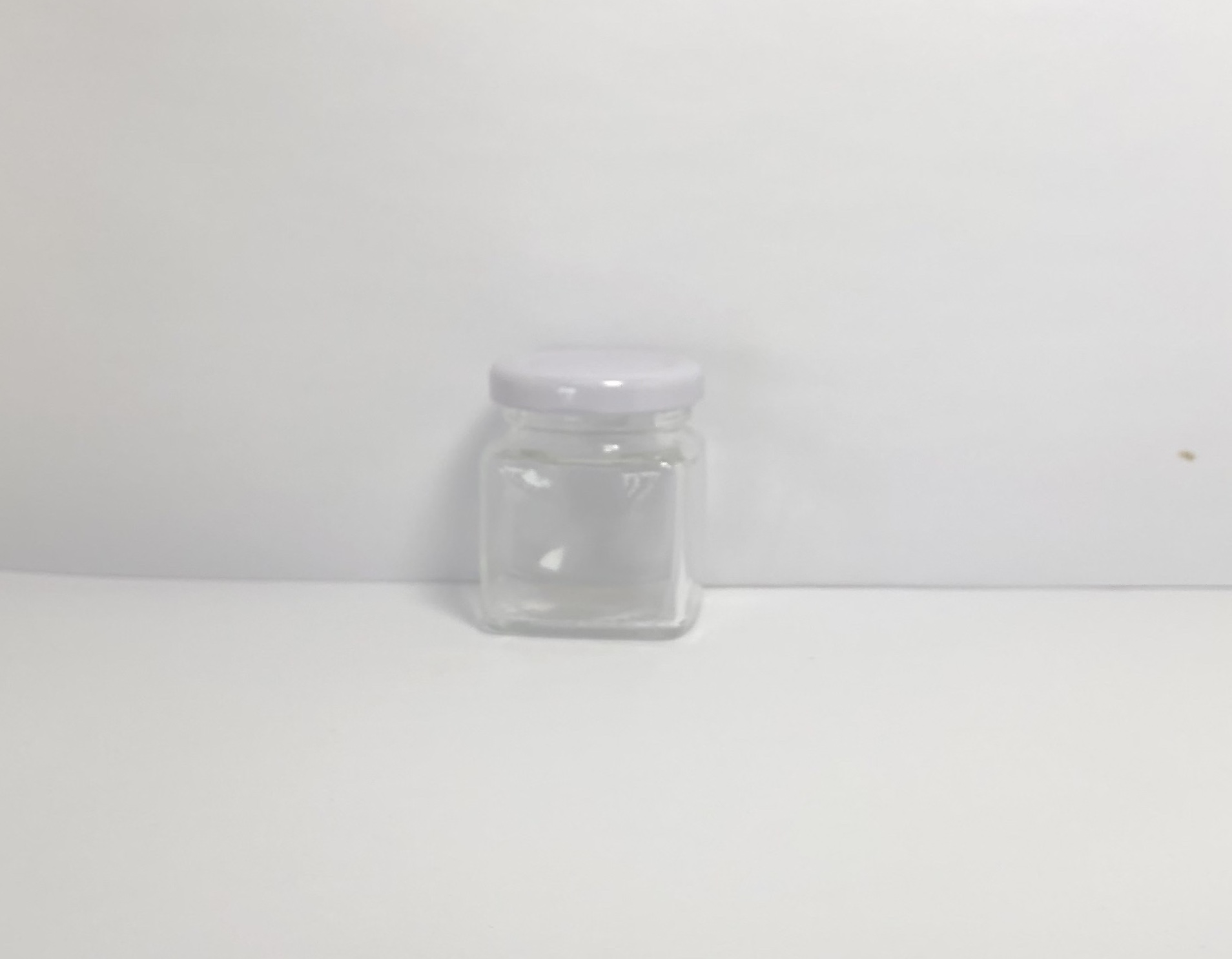 50ml clear square glass jar with silver metal screw cap and colorful labels