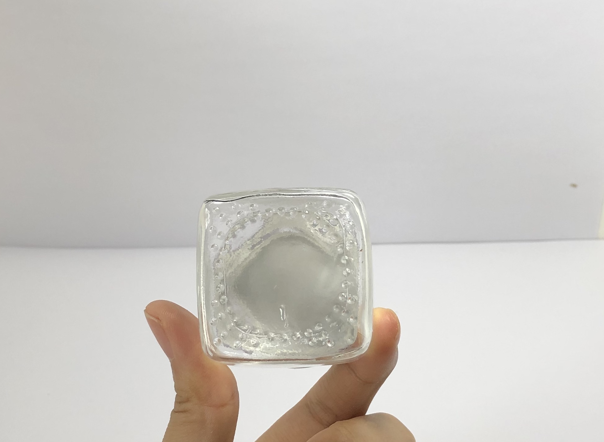 50ml clear square glass jar with silver metal screw cap and colorful labels