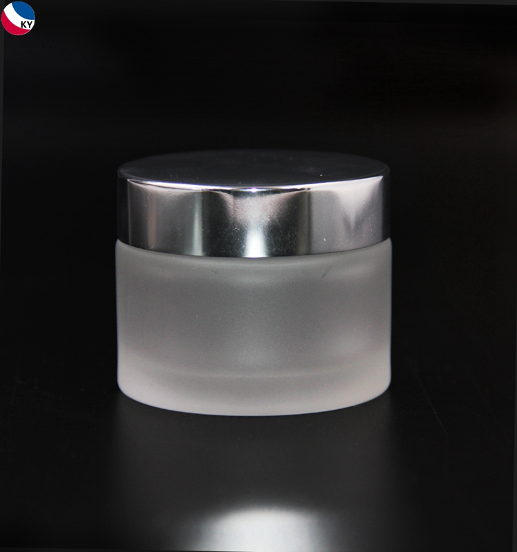 50ml cosmetic frosting glass bottle aluminum gold cap 50g cosmetic glass container cream jar