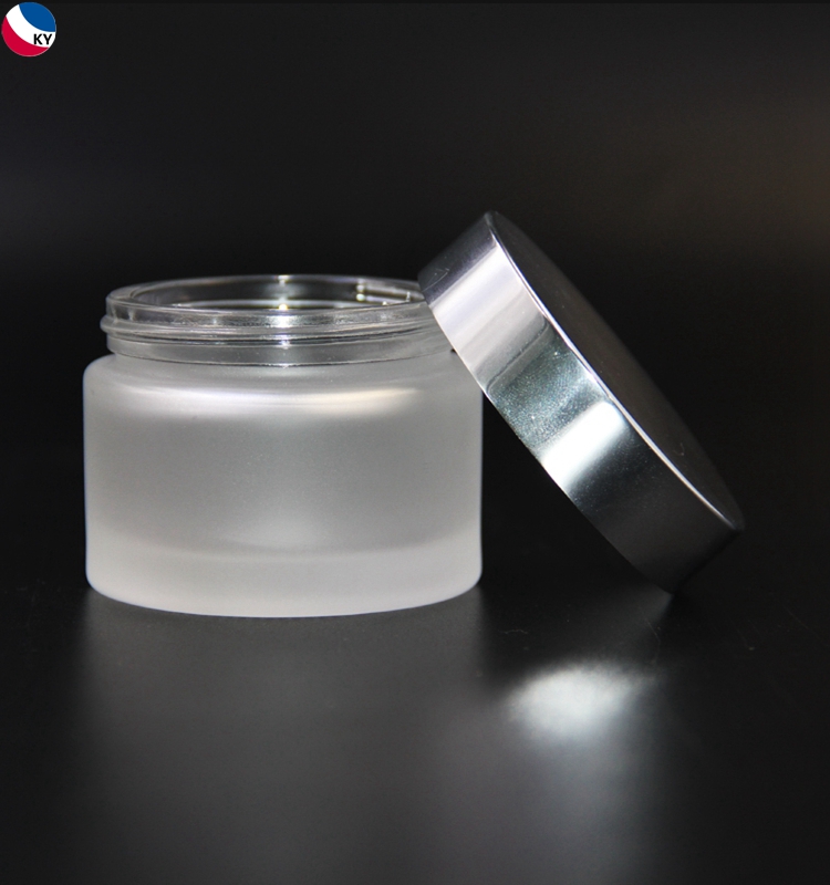50ml cosmetic frosting glass bottle aluminum gold cap 50g cosmetic glass container cream jar