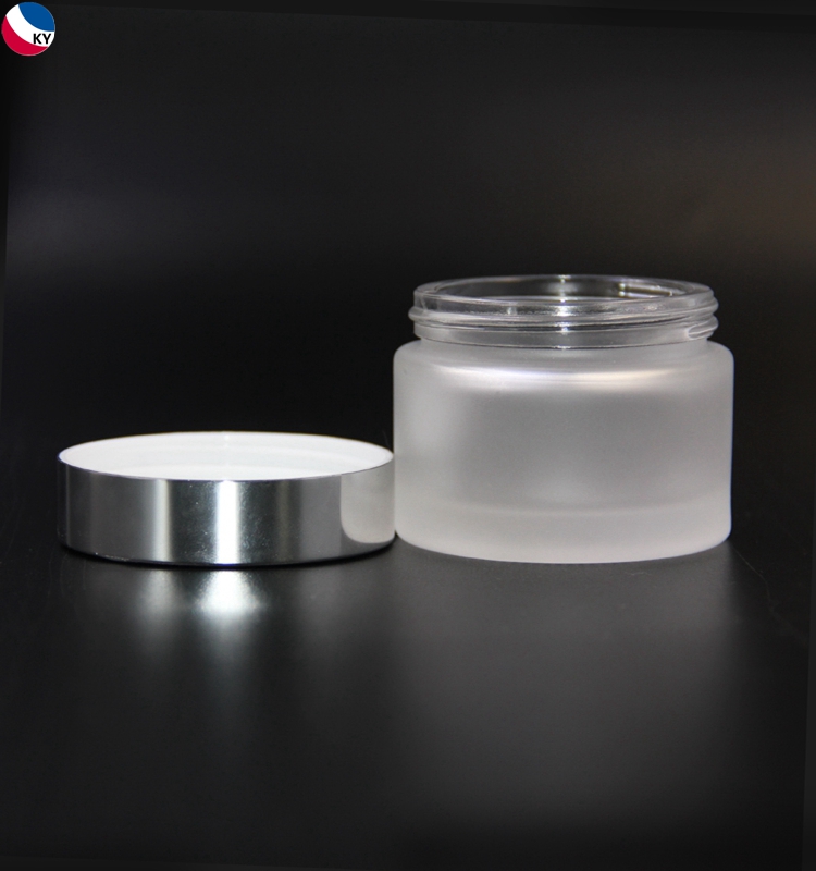 50ml cosmetic frosting glass bottle aluminum gold cap 50g cosmetic glass container cream jar
