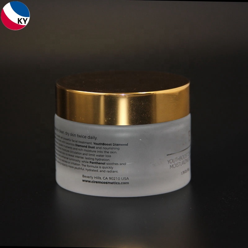 50ml cosmetic frosting glass bottle aluminum gold cap 50g cosmetic glass container cream jar