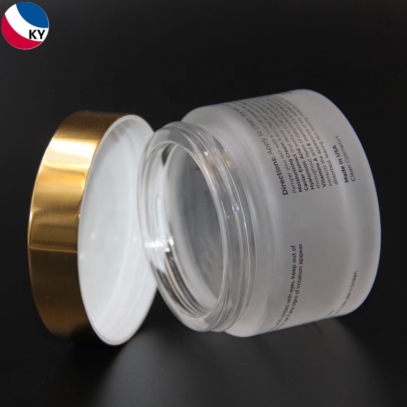 50ml cosmetic frosting glass bottle aluminum gold cap 50g cosmetic glass container cream jar