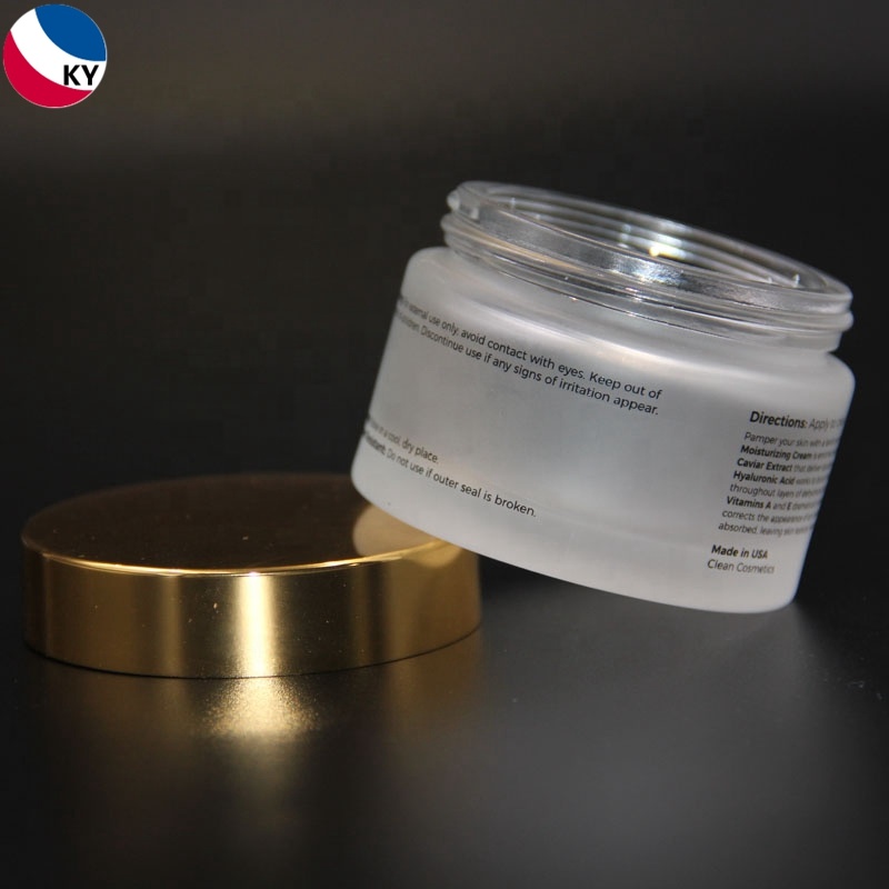 50ml cosmetic frosting glass bottle aluminum gold cap 50g cosmetic glass container cream jar