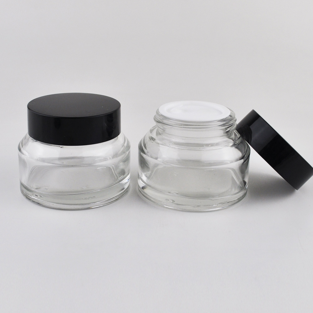 50ml cosmetic oblique shoulder luxury cream glass jar with metal lid