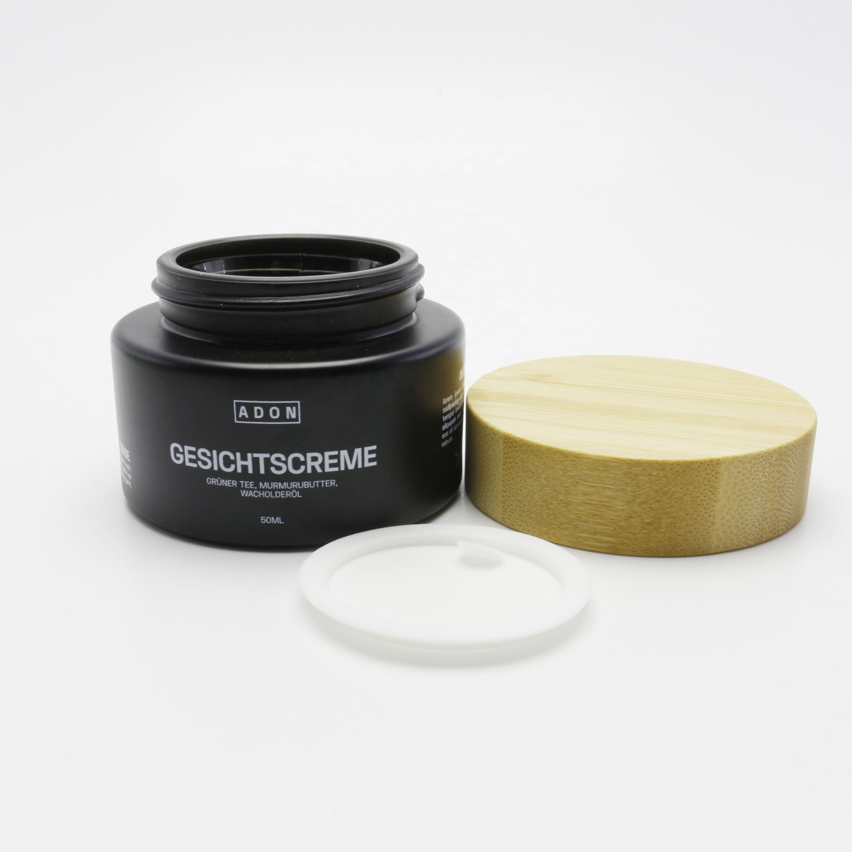 50ml cream frosted black glass jars with bamboo top and nice printing GJ-207K