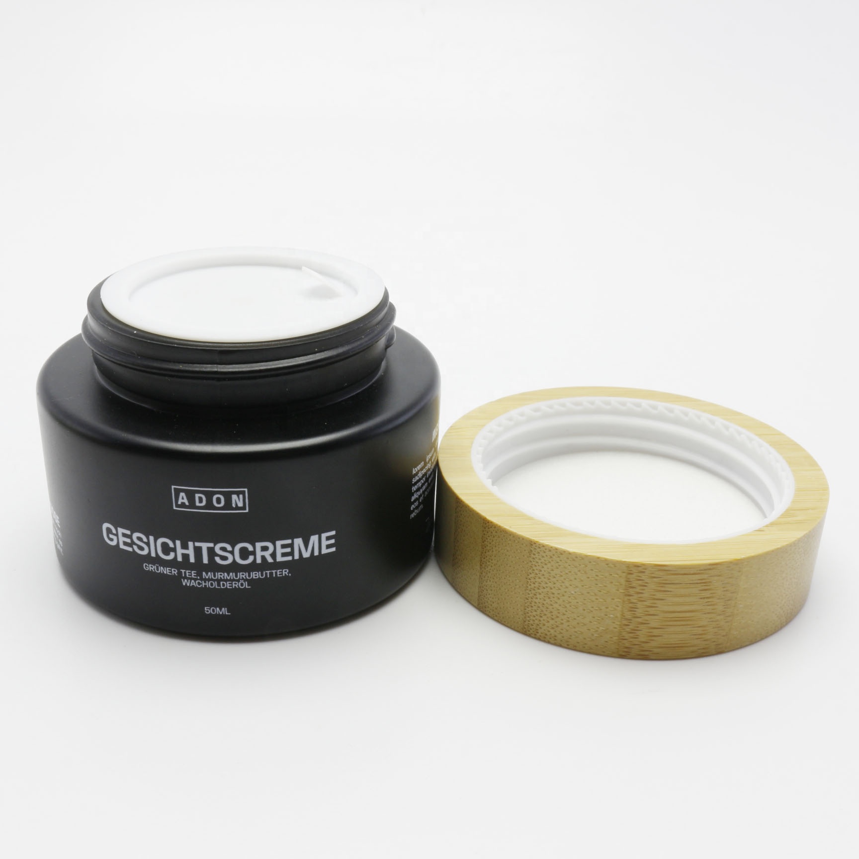 50ml cream frosted black glass jars with bamboo top and nice printing GJ-207K