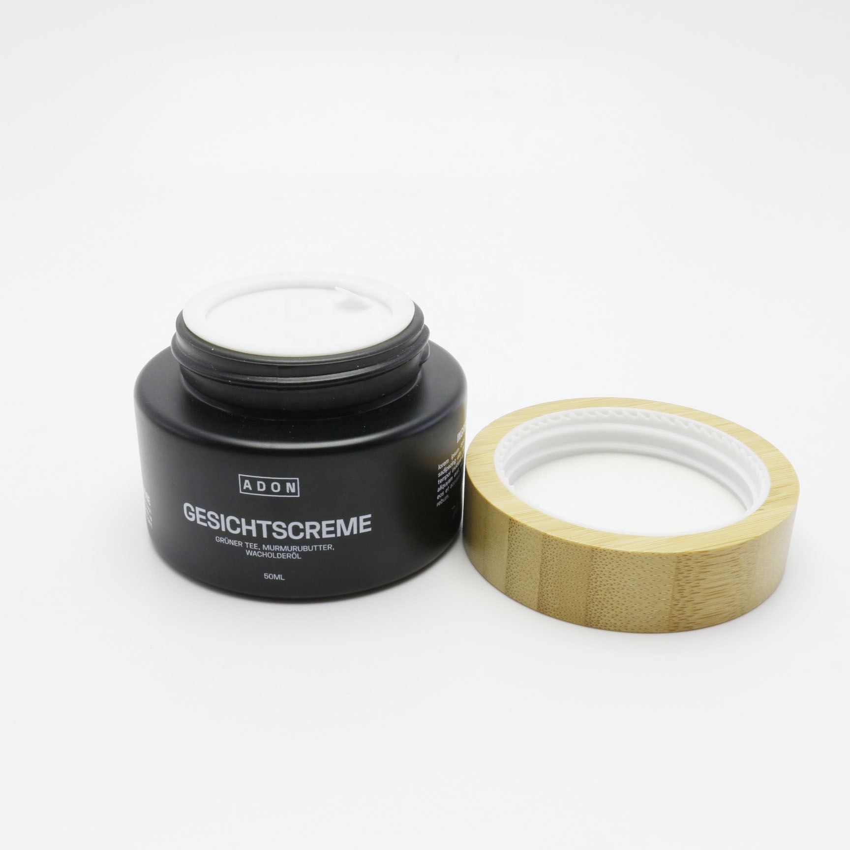 50ml cream frosted black glass jars with bamboo top and nice printing GJ-207K