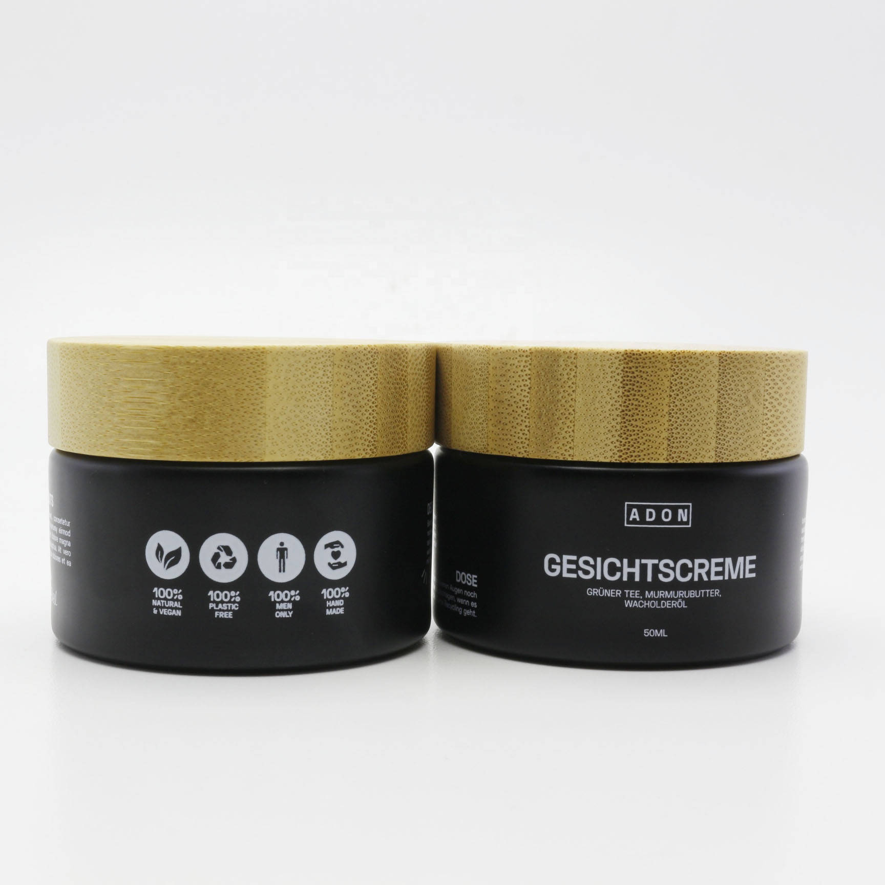50ml cream frosted black glass jars with bamboo top and nice printing GJ-207K