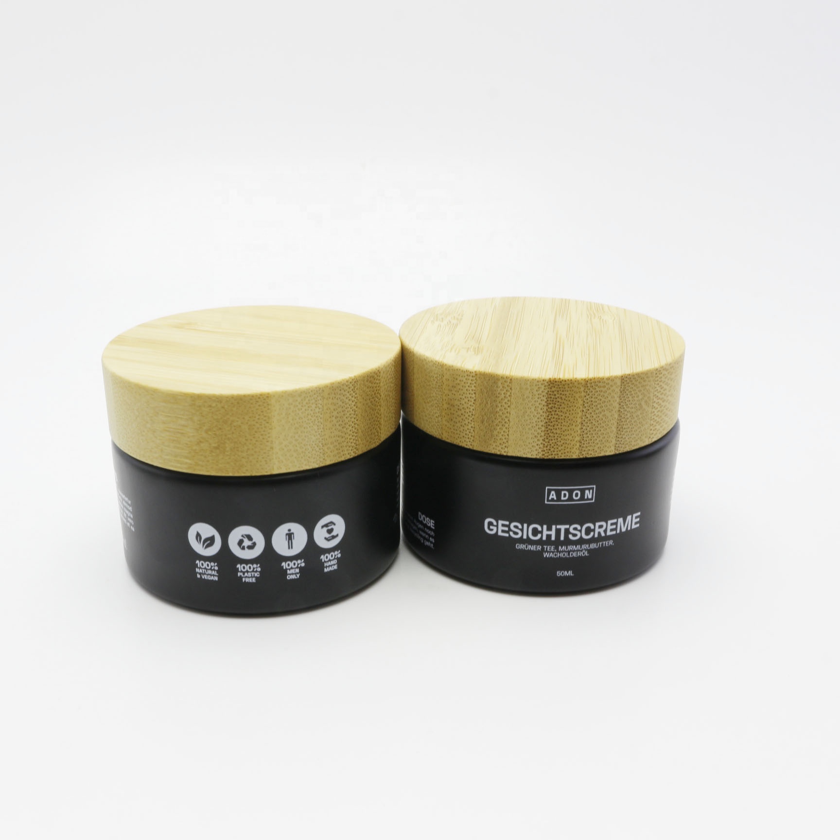 50ml cream frosted black glass jars with bamboo top and nice printing GJ-207K