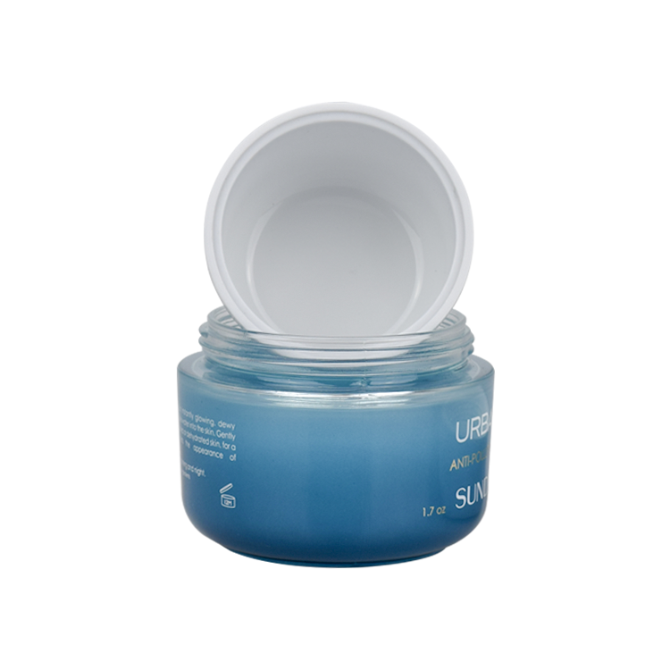 50ml cream jar cosmetic packaging blue glass oval shape double wall glass jar with white oval lids