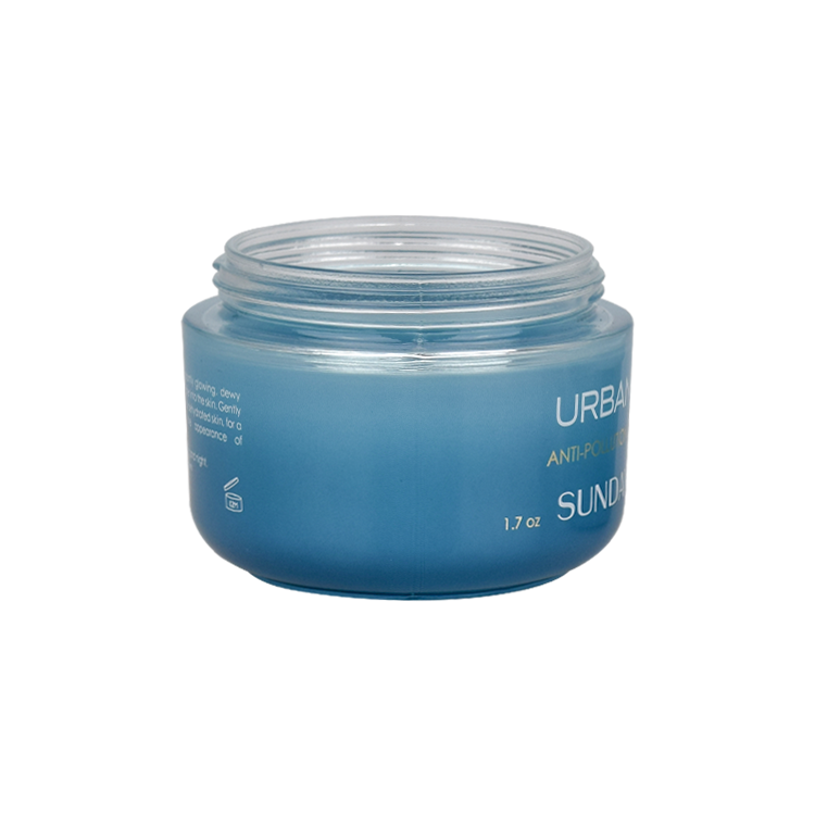 50ml cream jar cosmetic packaging blue glass oval shape double wall glass jar with white oval lids