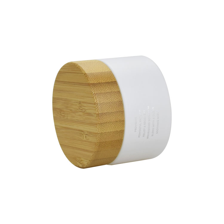 50ml custom logo natural bamboo frosted white glass cream jar with bamboo wood lid