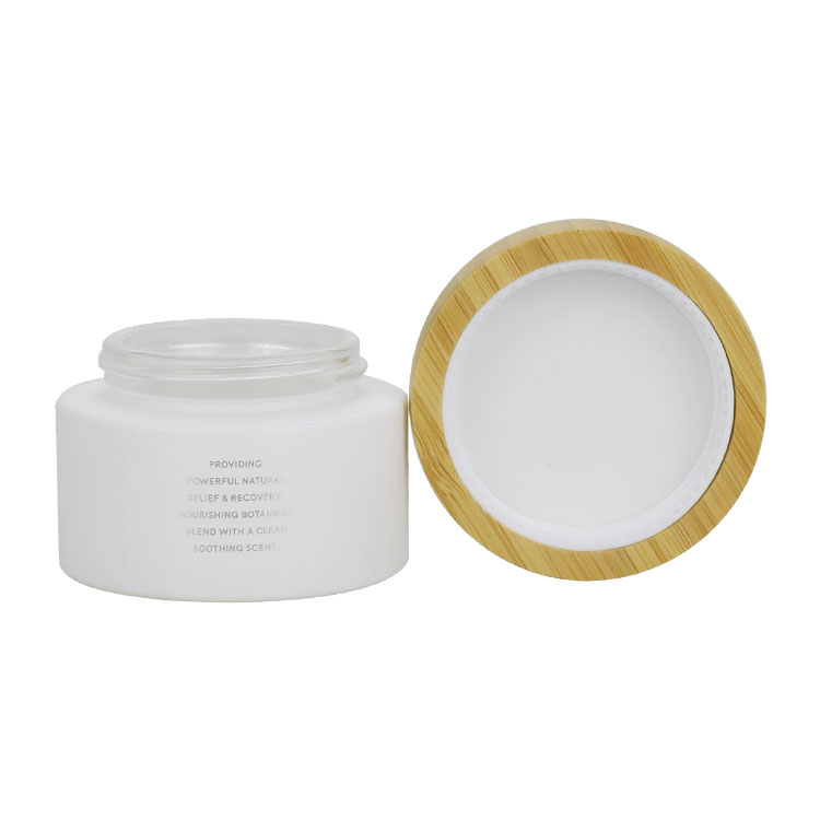 50ml custom logo natural bamboo frosted white glass cream jar with bamboo wood lid