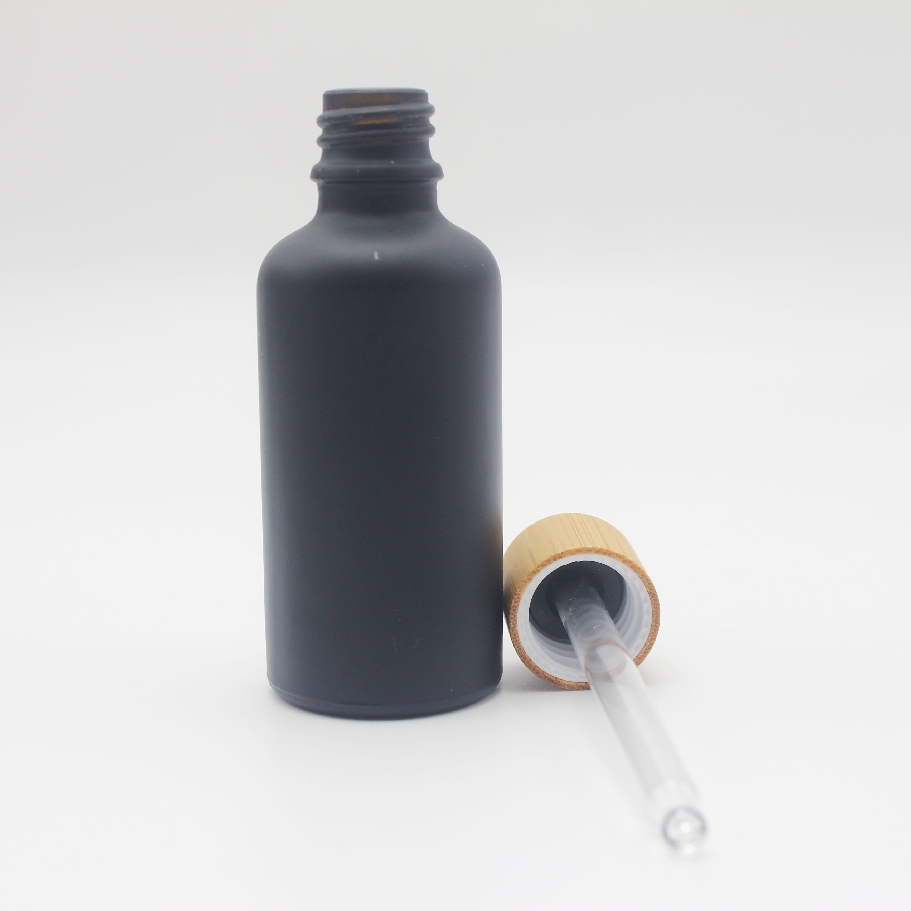 50ml e liquid matt black frosted glass dropper bottle with Bamboo dropper cap MRTS-027K
