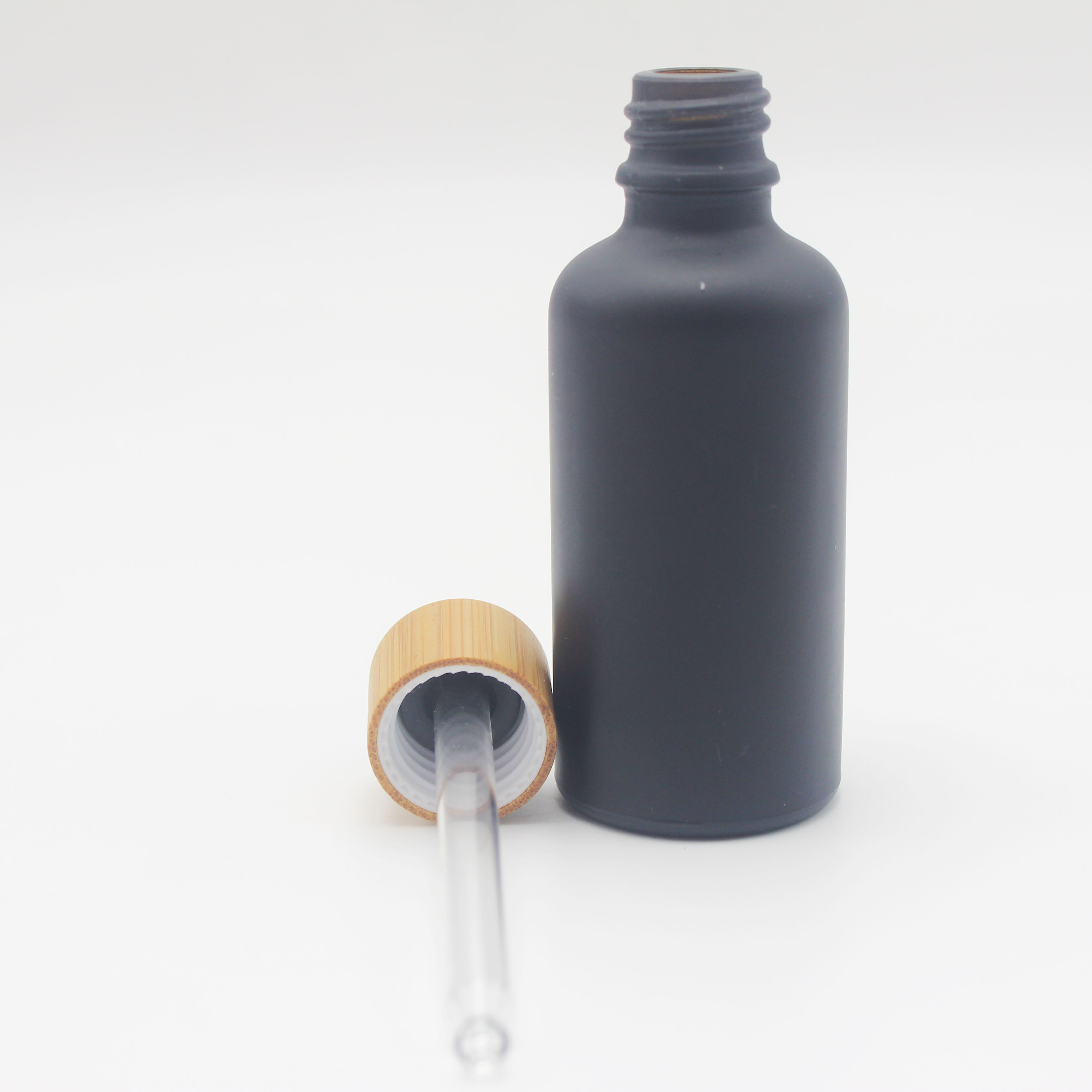 50ml e liquid matt black frosted glass dropper bottle with Bamboo dropper cap MRTS-027K