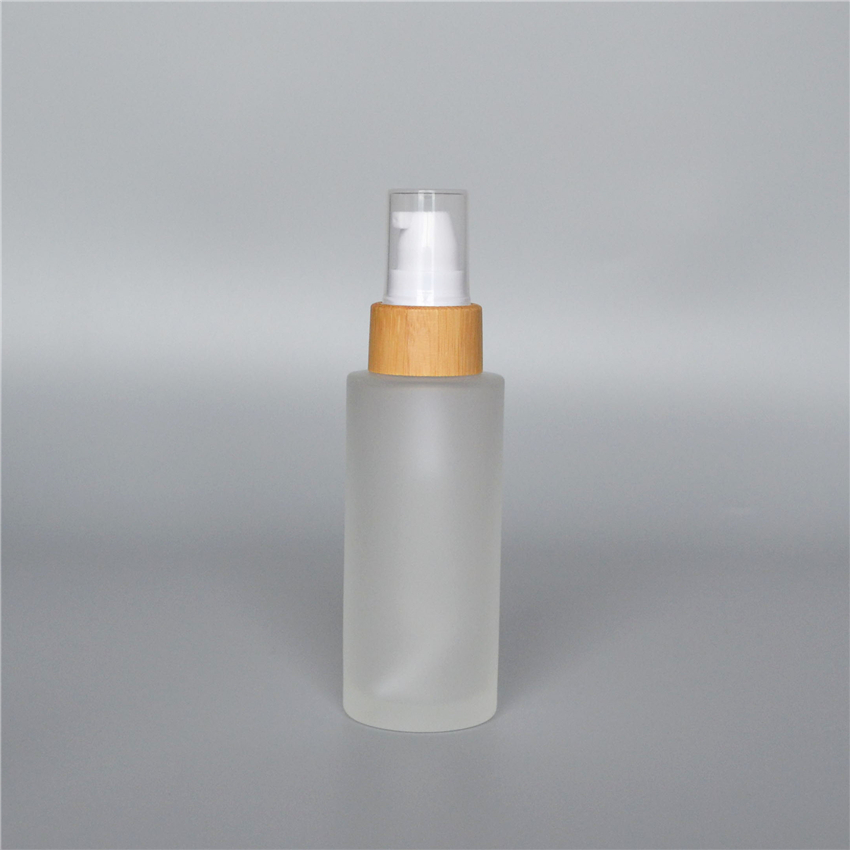 50ml empty frosted glass pump bottles with bamboo cosmetic lid /cosmetic lotion bottles/cosmetic bottles and jars