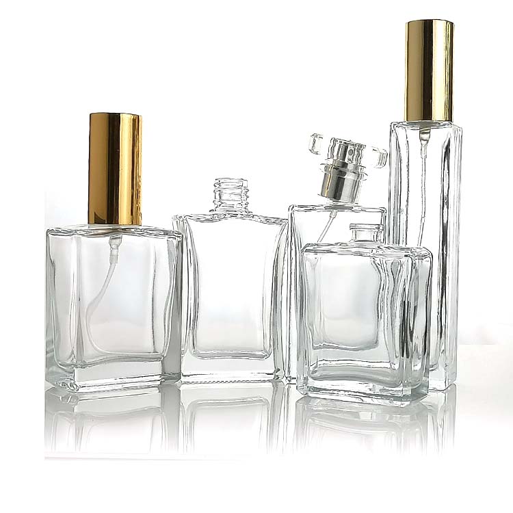 50ml empty refillable square glass perfume bottle with ps acrylic cap